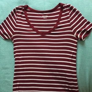 Merona crimson and white stripe shirt